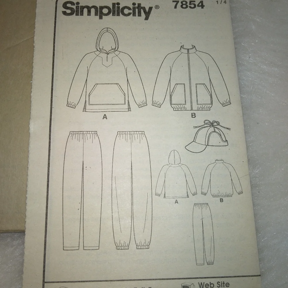 SIMPLICITY 7854 SZ L-XL Misses, Men's,  Teens' Jacket, pullover, hat pant